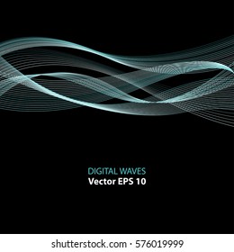 Digital waves. Blue vector curves background