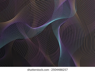Fondo negro ondulado digital del Vector Abstractas. Patrón de movimiento de forma de onda de degradado. Plantilla de movimiento de forma. Fondo de Smoke de la curva del arco iris.