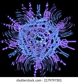 Digital wavy lines with glowing blue and purple textures.