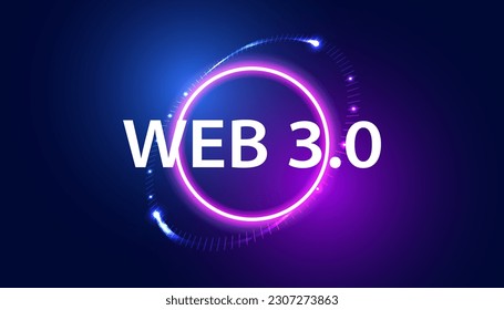 Digital Web 3.0 concept. Semantic Web and AI algorithms analyze, interpret and evaluate data such as DeFi, Crypto, NFT, DApps, Smart Contract or Blockchain on a beautiful blue background.