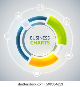 Digital web infographic concept with bright circle diagram and white icons on gray background isolated vector illustration