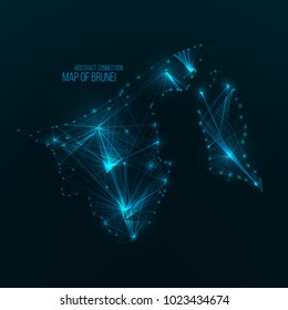 Digital web map of Brunei . Global network connection with glowing triangular elements . Abstract country wireframe . Technology vector illustration . Brunei  shape