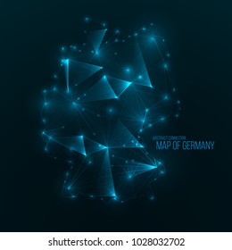 Digital web map of Germany. Global network connection with glowing triangular elements . Abstract country wireframe . Technology vector illustration . Germany futuristic polygonal shape .