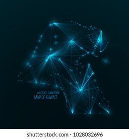 Digital web map of Kuwait. Global network connection with glowing triangular elements . Abstract country wireframe . Technology vector illustration . Kuwait futuristic polygonal shape .