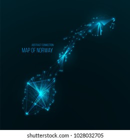 Digital web map of Norway. Global network connection with glowing triangular elements . Abstract country wireframe . Technology vector illustration . Norway futuristic 
polygonal shape .