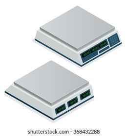 Digital Weighing Scale, Weight Measurement Balance, Scales For Weighing, Kitchenware. Flat 3d Isometric Vector Illustration For Infographic. 