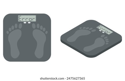 Digital weighing scales with error message on a display. Flat design