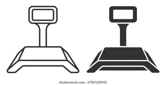 digital weight scale icon set in outline and solid styles on transparent background
