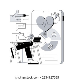Digital wellbeing abstract concept vector illustration. Office wellbeing, digital health, device stress management, device and internet free time, social media time tracking app abstract metaphor.