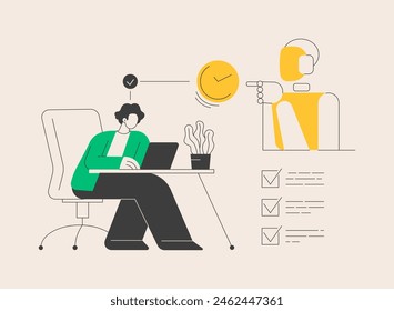 Digital wellbeing abstract concept vector illustration. Office wellbeing, digital health, device stress management, device and internet free time, social media time tracking app abstract metaphor.