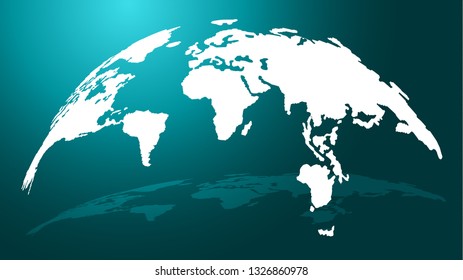 Digital White Globe Map Isolated on Aquamarine Background with Shadow. Good Luck & Creativity Concept. 3D Vector Illustration