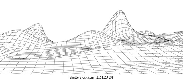 Digital wireframe landscape. Wireframe terrain polygon landscape design. Digital cyberspace in mountains with valleys. Vector illustration.