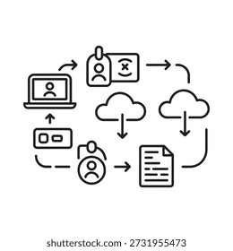 Digital workflow illustration depicting data exchange between devices and cloud