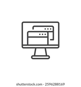 Digital Workplace line icon. linear style sign for mobile concept and web design. A monitor with multiple app windows outline vector icon. Symbol, logo illustration. Vector graphics