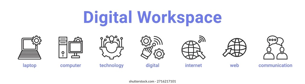 -Digital Workspace ícone banner e coleção cor azul