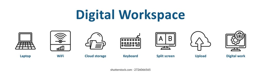 -Digital Workspace icon banner line art collection