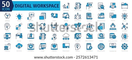 DIGITAL WORKSPACE ICON SET With Achieving Goals, Content Marketing, Lecture, Headhunting, Partnership, Workplace, Collaboration, Autonomy, Appreciation and Files And Folders