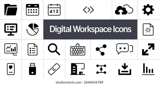 Digital workspace icons isolated on white background
