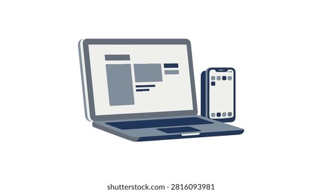 Digital workspace with laptop and smartphone displaying user interface in cool blue tones emphasizing technology and communication