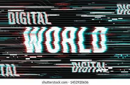 Digital world background for web page, banner, presentation, social media, documents, cards, posters, flyers. Abstract Digital Pixel Noise Glitch Error Video Damage. Vector illustration.