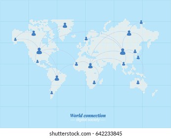 Digital World. Blue Bitmap Of World Connected Together With Network. People Around The World Communicate Even Day And Night.
Vector Template For Website, Design, Cover, Annual Reports.
