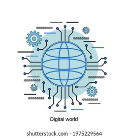 Digital world, global communications flat design style vector concept illustration