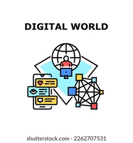 Digital world globe. network global map. internet social data. digital earth planet world vector concept color illustration