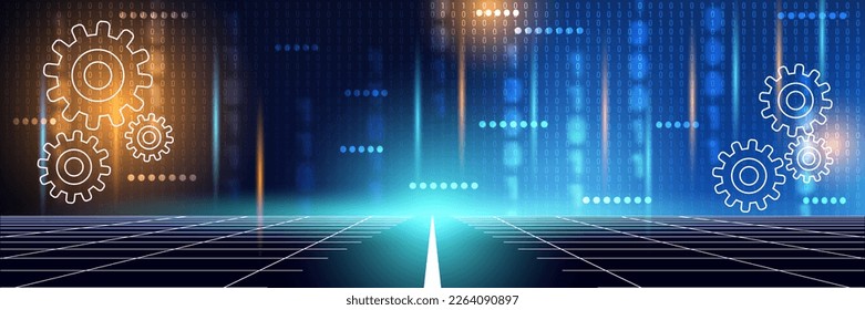 Digital world, information computing, data processing vector concept illustration