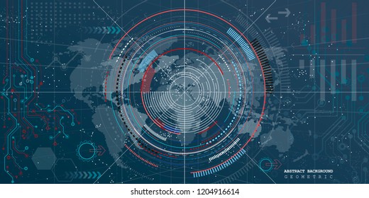 digital world map abstract technology infographic circuit board  dark blue  background  computer web design  concept flat horizontal  vector illustration 