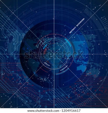 digital world map abstract technology dark blue  background circuit board computer cyberspace concept flat vector illustration 