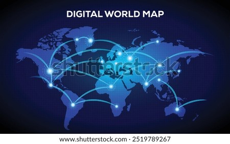 Digital World Map Blue, Very high resolution world map, isolated on white background. Infographic, Flat Earth, Globe similar icon. annual report, Travel worldwide, map silhouette backdrop.