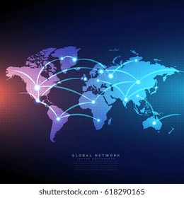 digital world map linked by lines connections network design