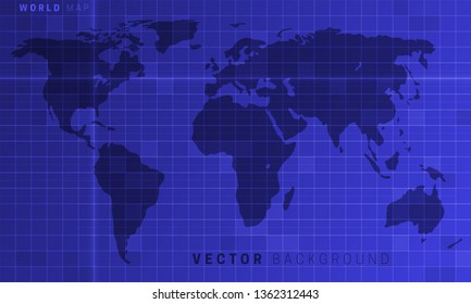 Digital world map on blue background. Future and geography concept in blueprint style with linear grid.