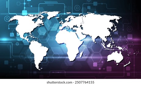 Digital world map on a technological background. Vector illustration. Eps 10