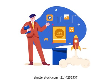 Digital World NFT Illustration concept. Flat illustration isolated on white background