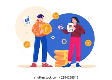 Digital World NFT Illustration concept. Flat illustration isolated on white background