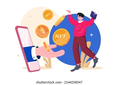 Digital World NFT Illustration concept. Flat illustration isolated on white background