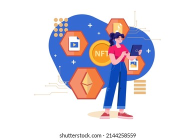 Digital World NFT Illustration concept. Flat illustration isolated on white background