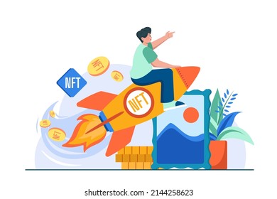 Digital World NFT Illustration concept. Flat illustration isolated on white background