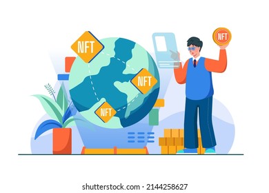 Concepto de Ilustración Digital World NFT. Ilustración plana aislada en fondo blanco