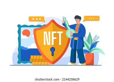 Digital World NFT Illustration concept. Flat illustration isolated on white background