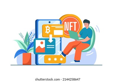 Digital World NFT Illustration concept. Flat illustration isolated on white background