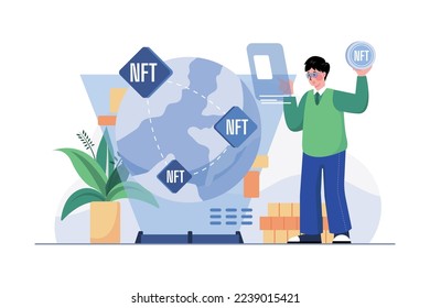 Digital World NFT Illustration concept on white background