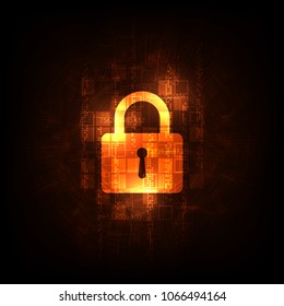 Digital world security system on a dark orange background.