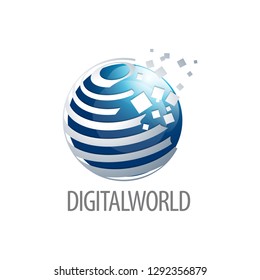 Digital world sphere logo concept design. Three dimensional style. 3D symbol graphic template element vector