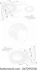 Digital World Technology Circuitry and Global Connectivity.  Abstract Digital Technology Background Modern Gray and White Design.