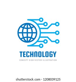 Digital world - vector business logo template concept illustration. Globe abstract sign and electronic network. Global technology design element.
