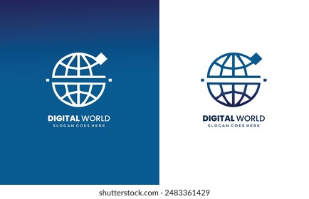 Mundo digital - ilustración de concepto de Plantilla de logotipo de negocios de Vector. Elementos de diseño de Tecnología.	
