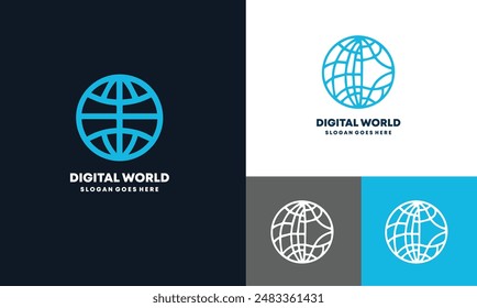 Mundo digital - ilustración de concepto de Plantilla de logotipo de negocios de Vector. Elementos de diseño de Tecnología.	