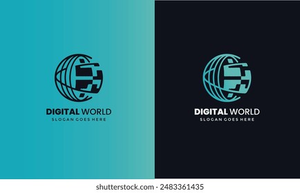 Digital world - vector business logo template concept illustration. Technology design elements.	